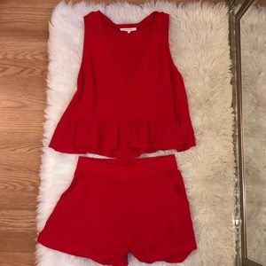 Red linen two piece set